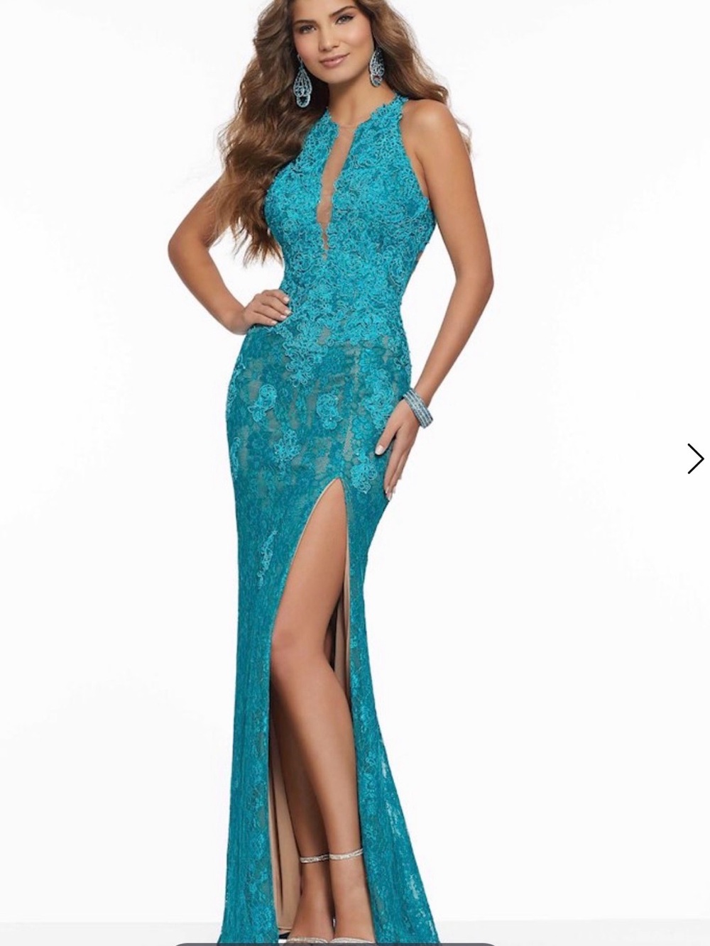 Morilee 43121 Turquoise Lace Halter Prom Dress Size 4